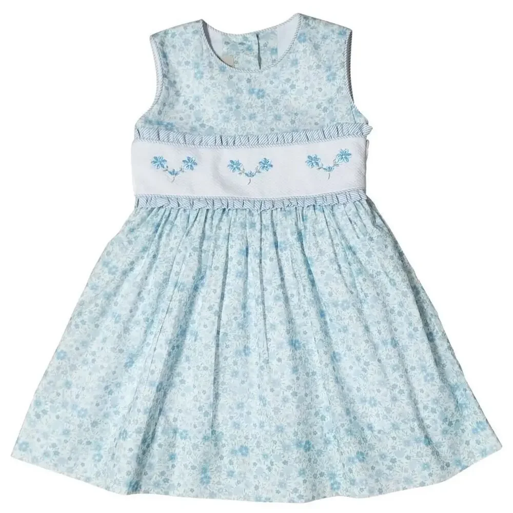 Marco & Lizzy Girls Blue‎ Floral Carly Sleeveless Dress - Embroidery on Waist